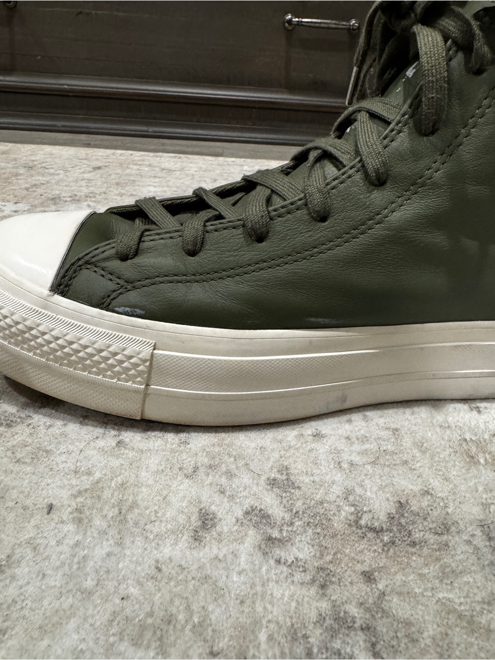 Converse High Top Platform Sneakers in Olive Green and White - Picture 5 of 6